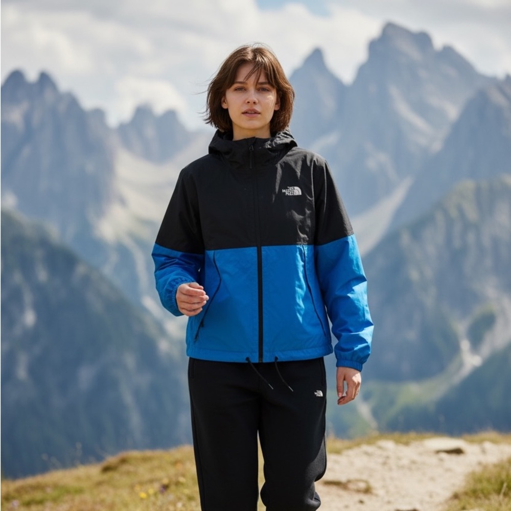 The North Face Women’s Hooded Rain Jacket Blue Black Waterproof Windbreaker NWT